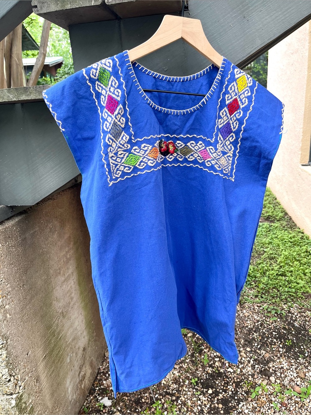 medium/large blue purple mexican embroidered shirt tunic